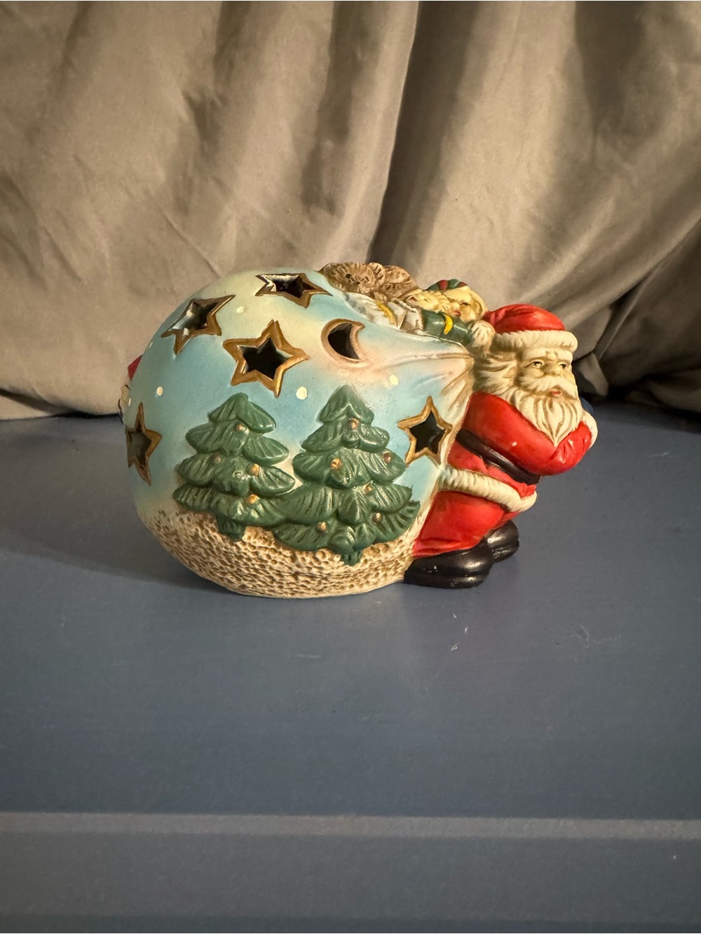Decorative Santa Ceramic Holiday Candle Holder - Red and Green